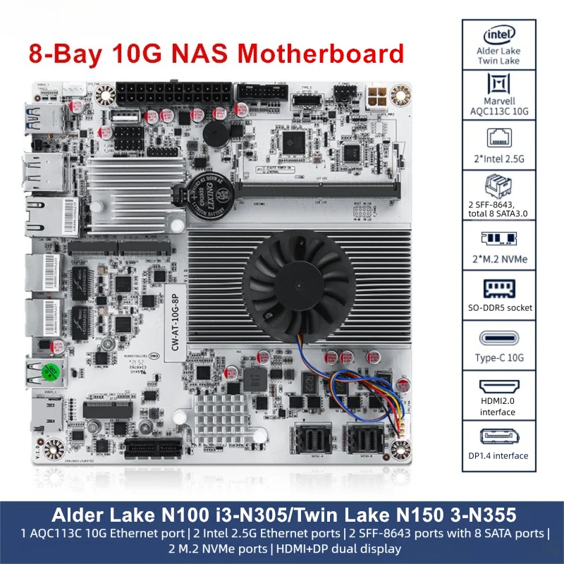 8베이 10G NAS 마더보드 인텔 i3-N300 N1 - Nas Motherboard 8 Sata Mini Itx 리뷰 및 가격