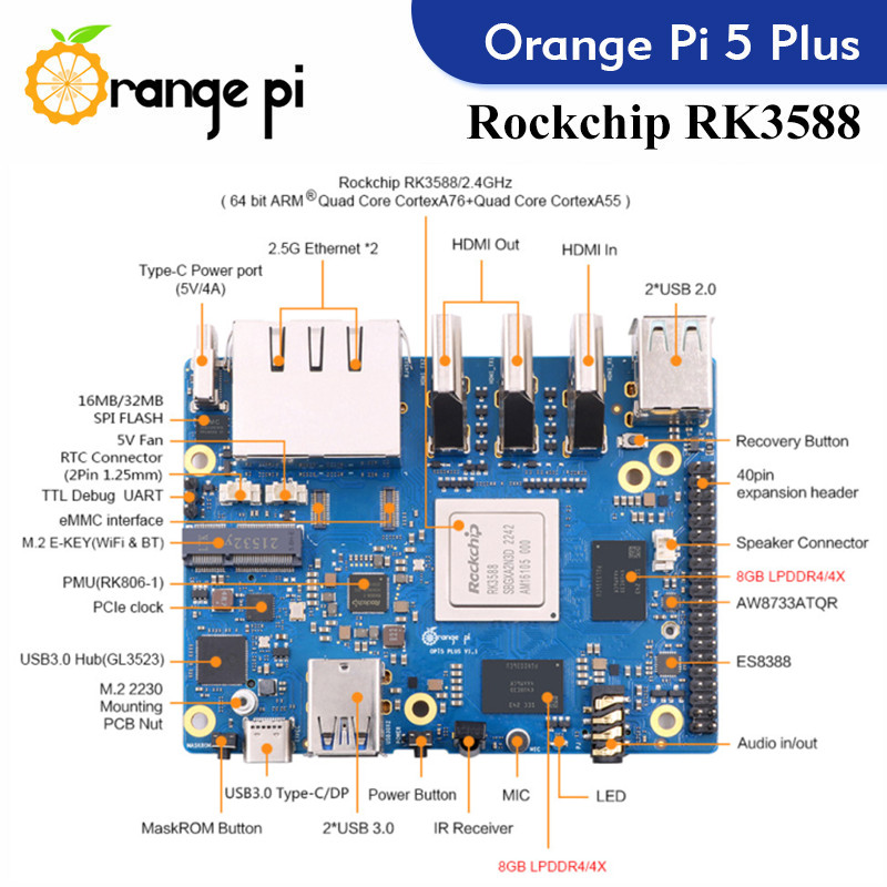 오렌지 파이 5 플러스 싱글 보드 컴퓨터, PCIE 모 - Rockchip Rk3588 Development Board 리뷰 및 가격